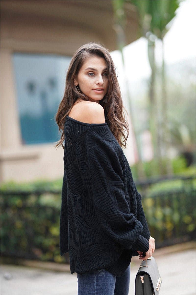Openwork Boat Neck Sweater with Scalloped Hem - Love culture store