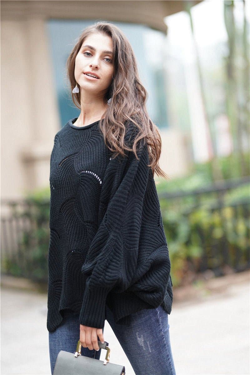 Openwork Boat Neck Sweater with Scalloped Hem - Love culture store