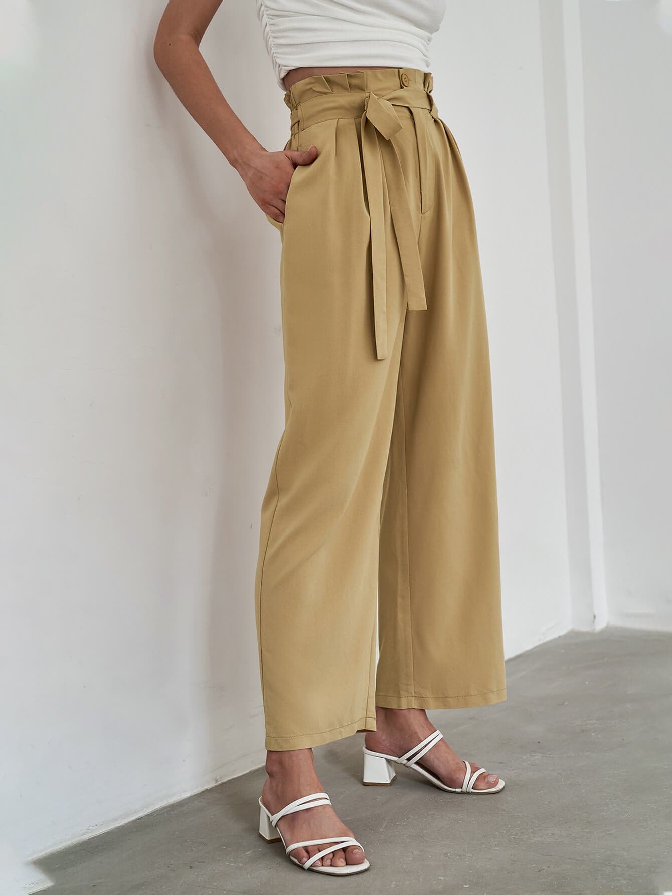 Paperbag Tie Waist Wide Leg Pants - Love culture store