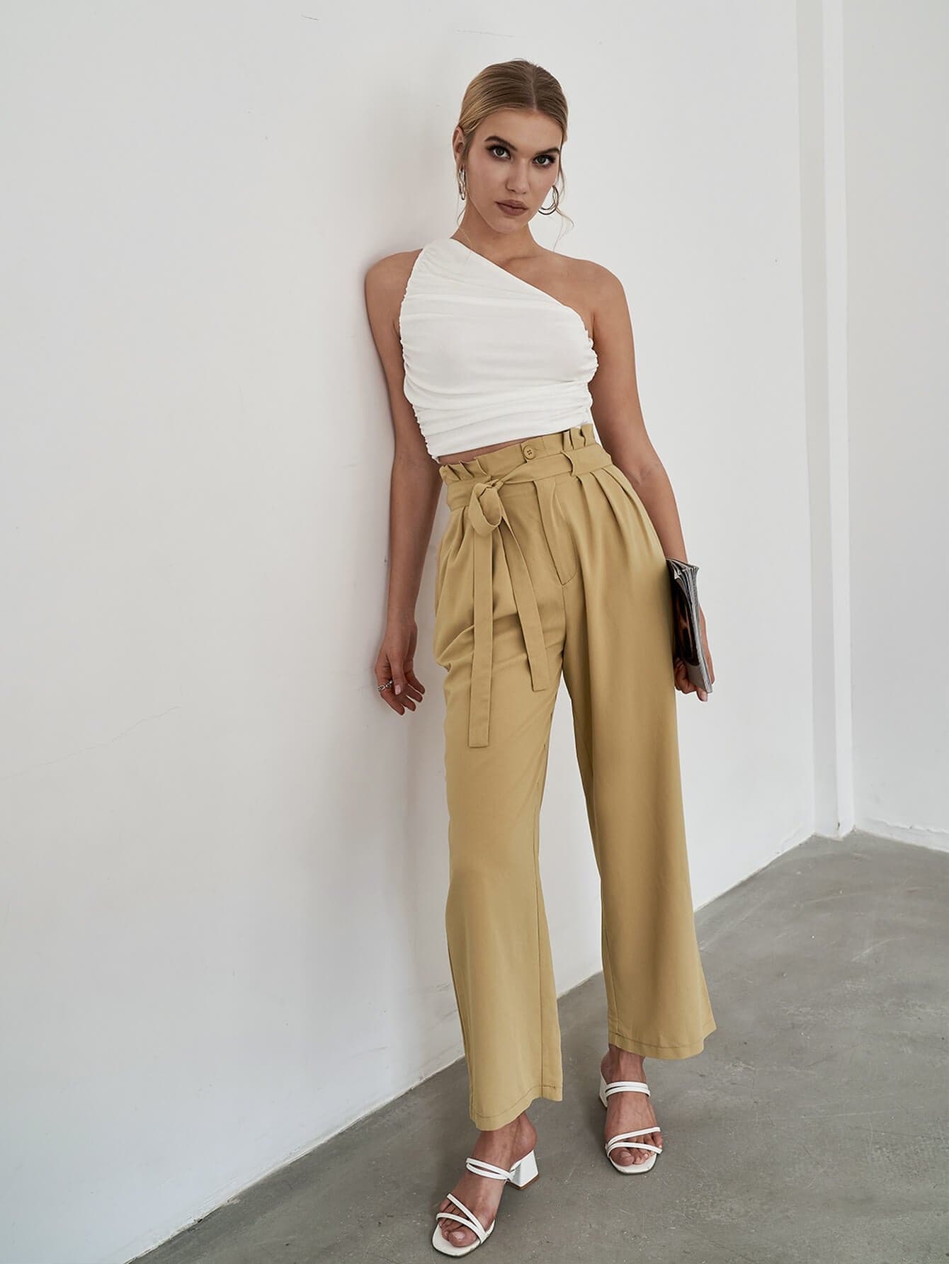 Paperbag Tie Waist Wide Leg Pants - Love culture store