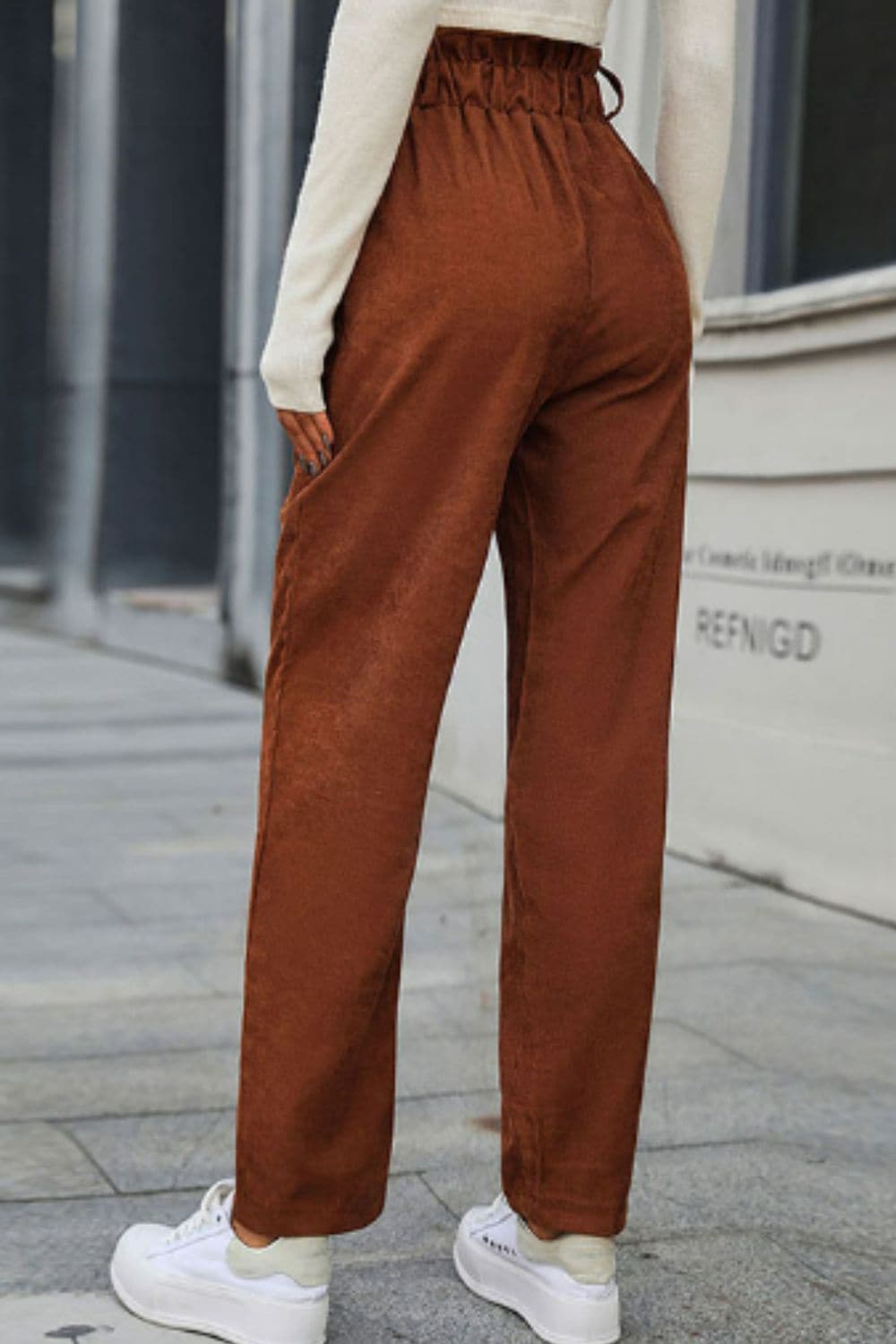 Paperbag Waist Straight Leg Pants with Pockets - Love culture store