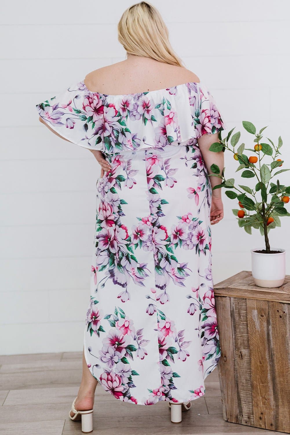 Plus Size Floral Off-Shoulder Side Slit Layered Dress - Love culture store