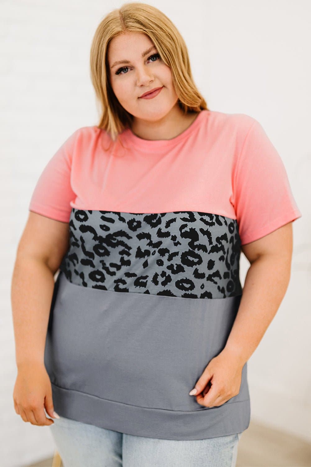 Plus Size Leopard Color Block T-Shirt - Love culture store