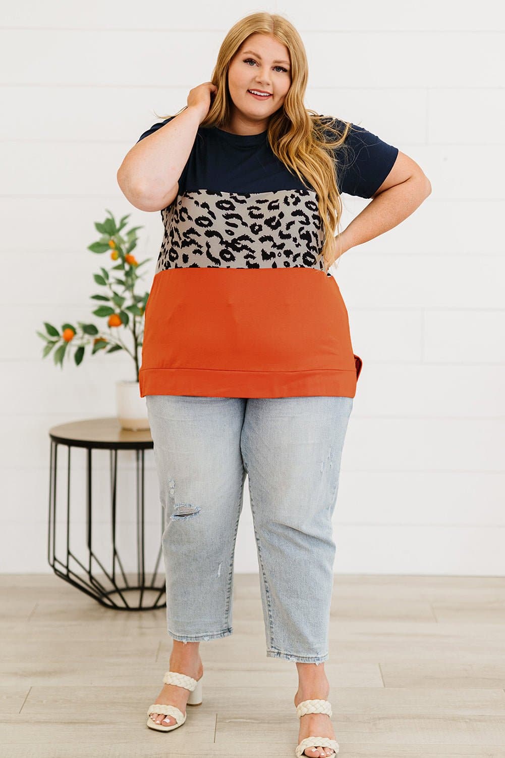 Plus Size Leopard Color Block T-Shirt - Love culture store