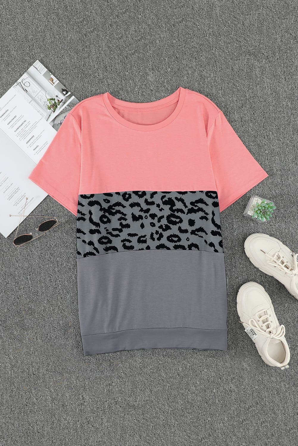 Plus Size Leopard Color Block T-Shirt - Love culture store