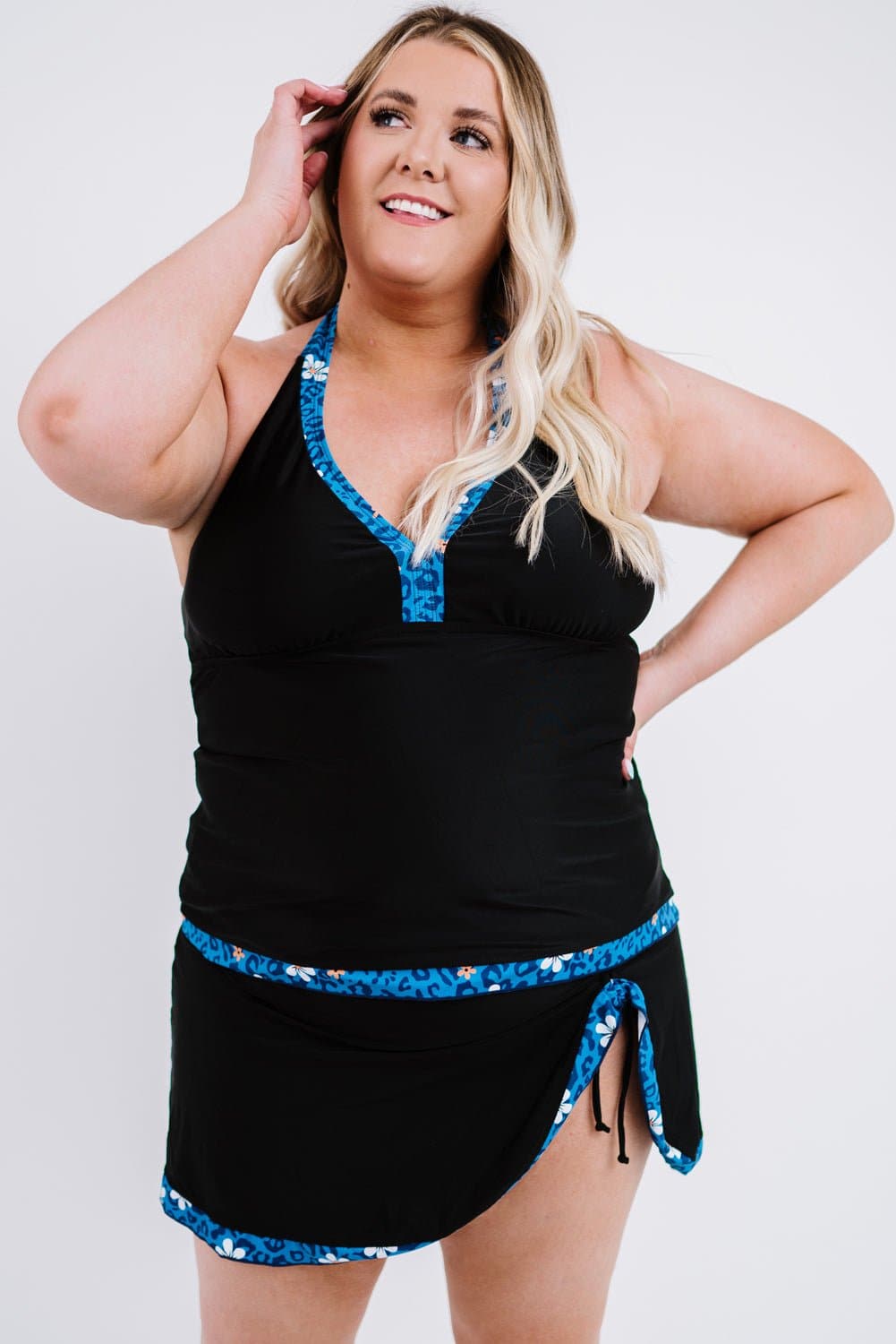 Plus Size Leopard Halter Neck Two-Piece Swimsuit - Love culture store