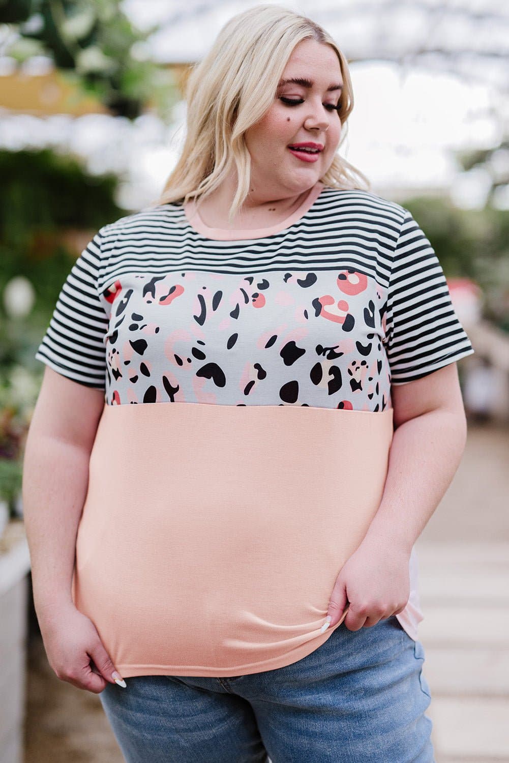 Plus Size Mixed Print Color Block T-Shirt - Love culture store
