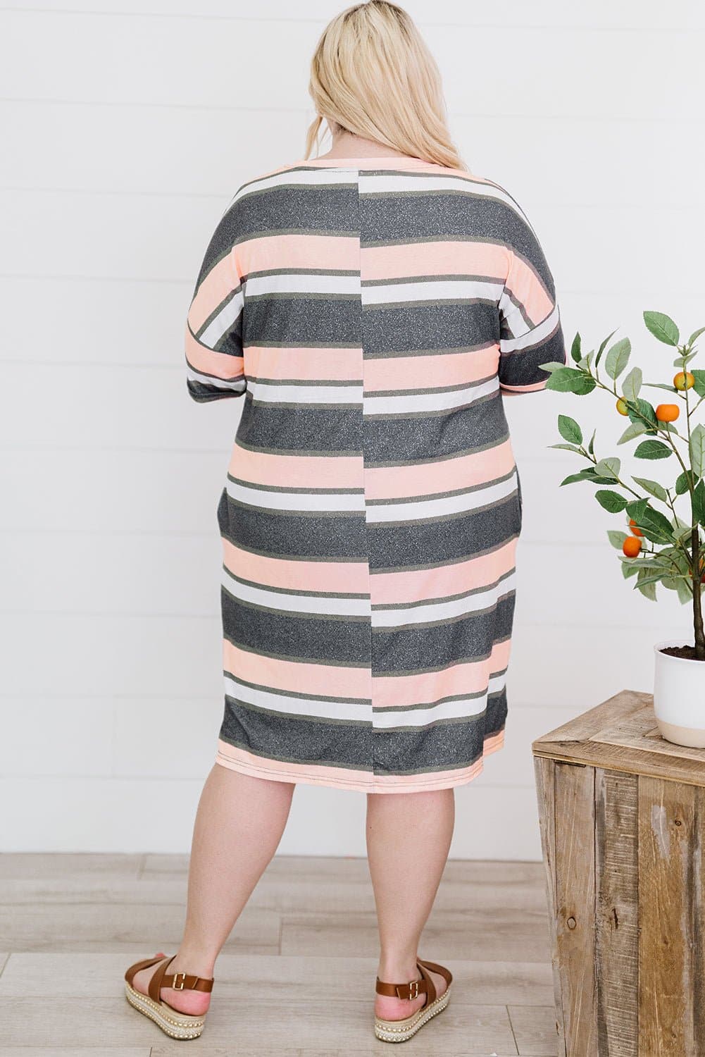 Plus Size Striped Side Slit V-Neck T-Shirt Dress - Love culture store