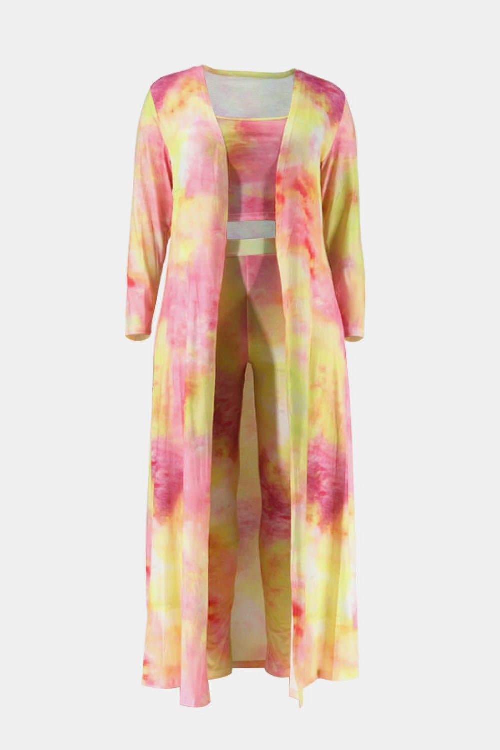 Plus Size Tie-Dye Sports Bra, Leggings, and Duster Kimono Set - Love culture store