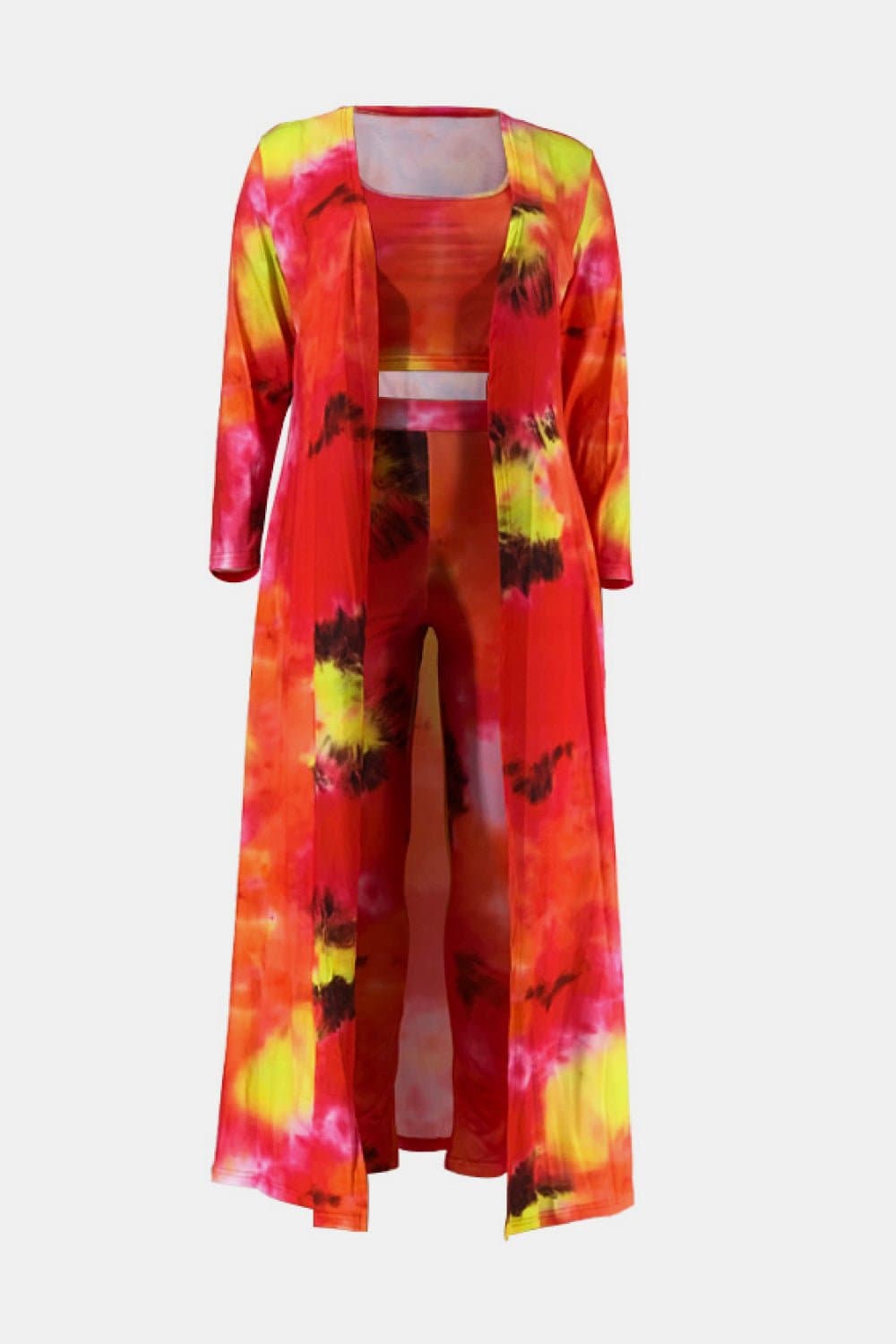 Plus Size Tie-Dye Sports Bra, Leggings, and Duster Kimono Set - Love culture store
