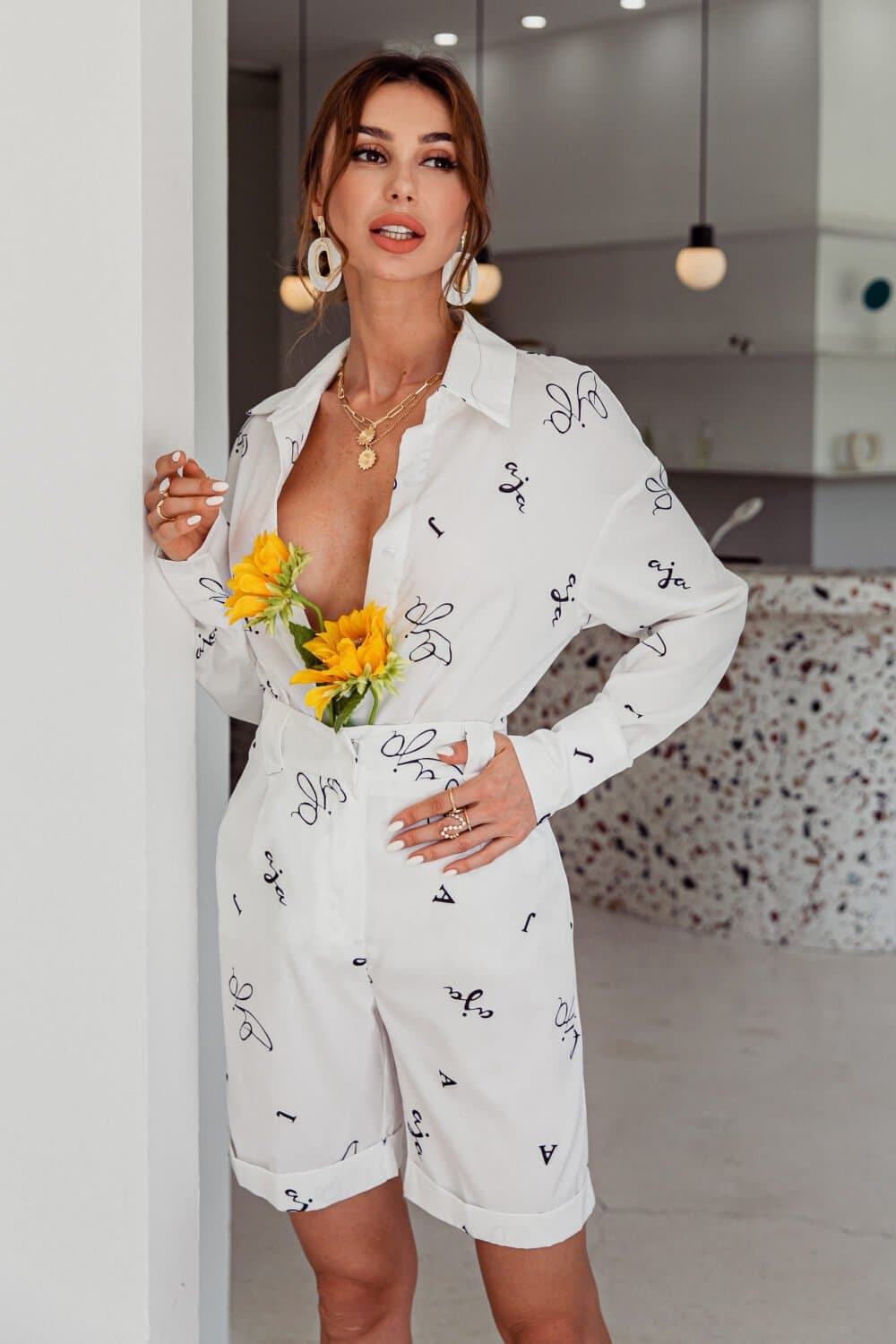 Printed Shirt and Cuffed Bermuda Shorts Set - Love culture store