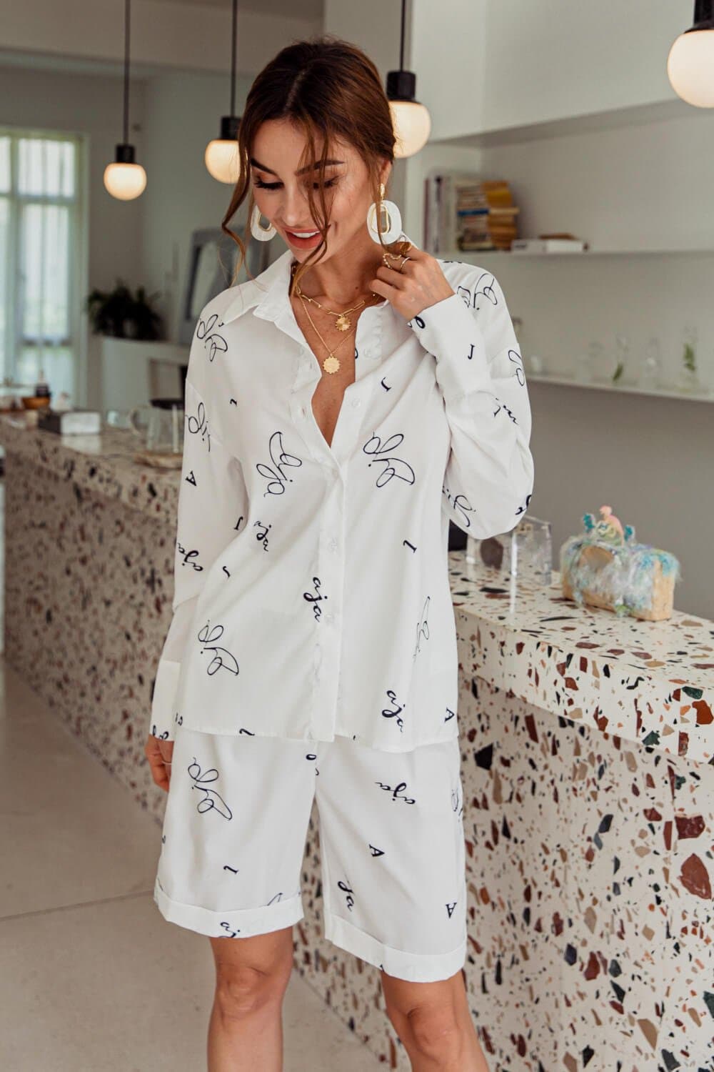 Printed Shirt and Cuffed Bermuda Shorts Set - Love culture store