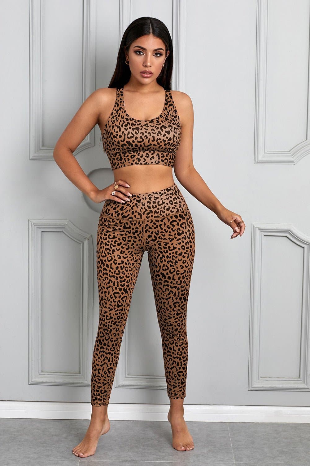 Printed Sports Bra and Leggings Set - Love culture store