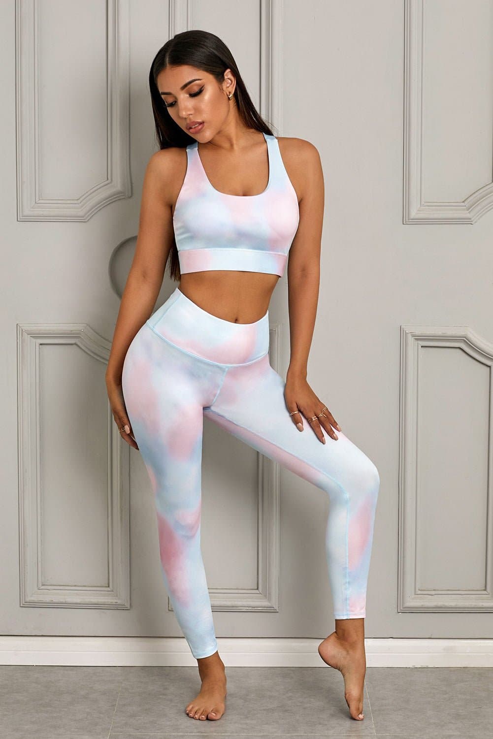 Printed Sports Bra and Leggings Set - Love culture store