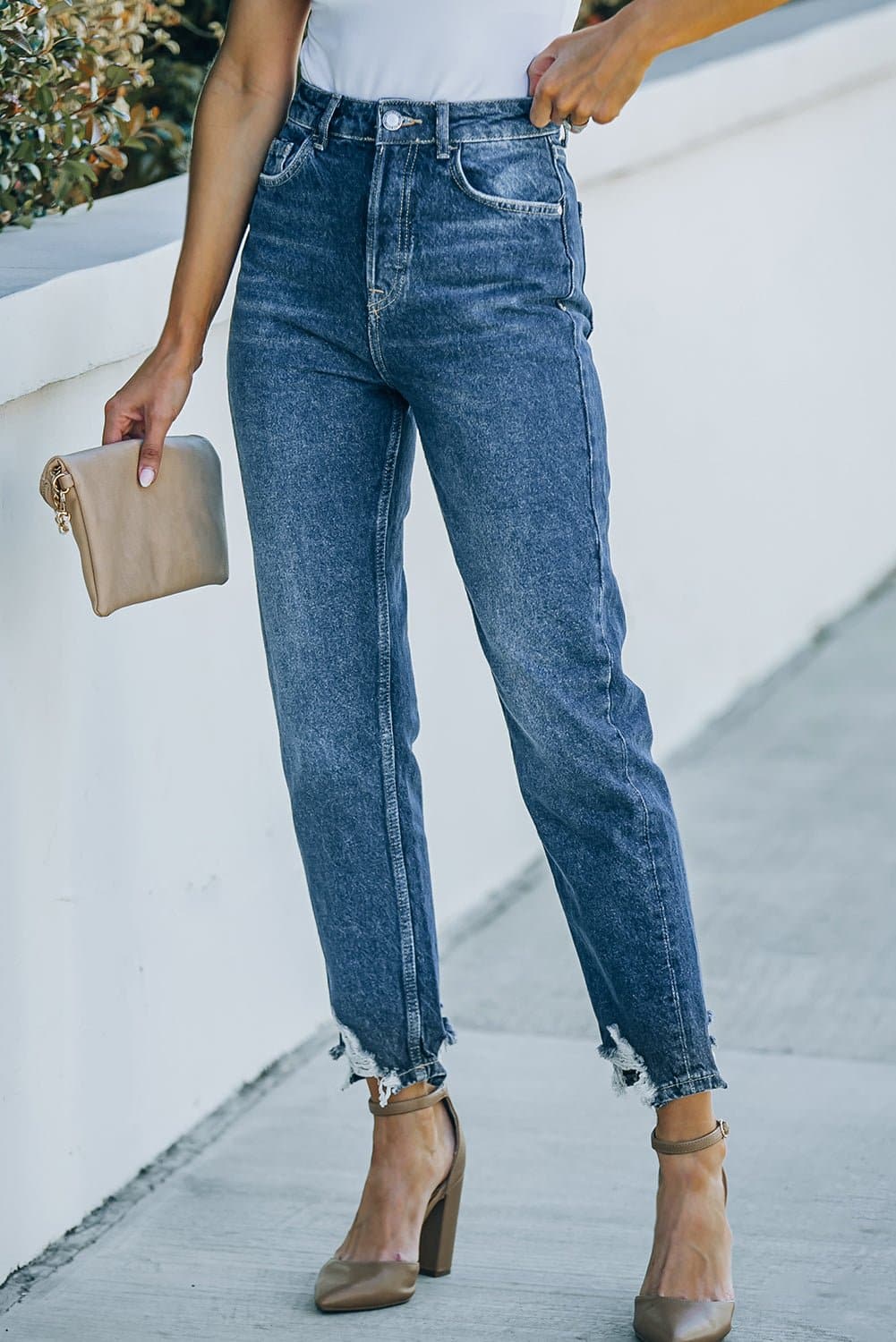 Ripped Ankle Straight Jeans with Pockets - Love culture store