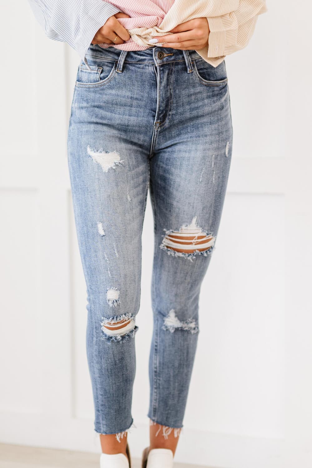RISEN Melissa High Rise Distressed Skinny Jeans - Love culture store