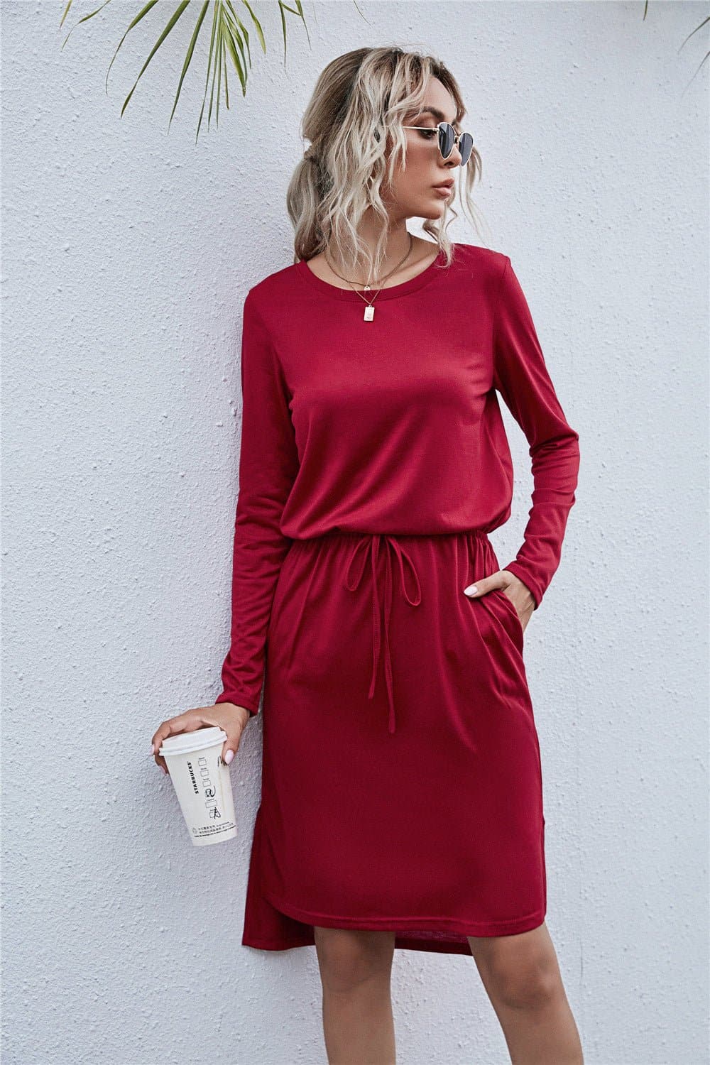 Round Neck Side Slit Dress - Love culture store