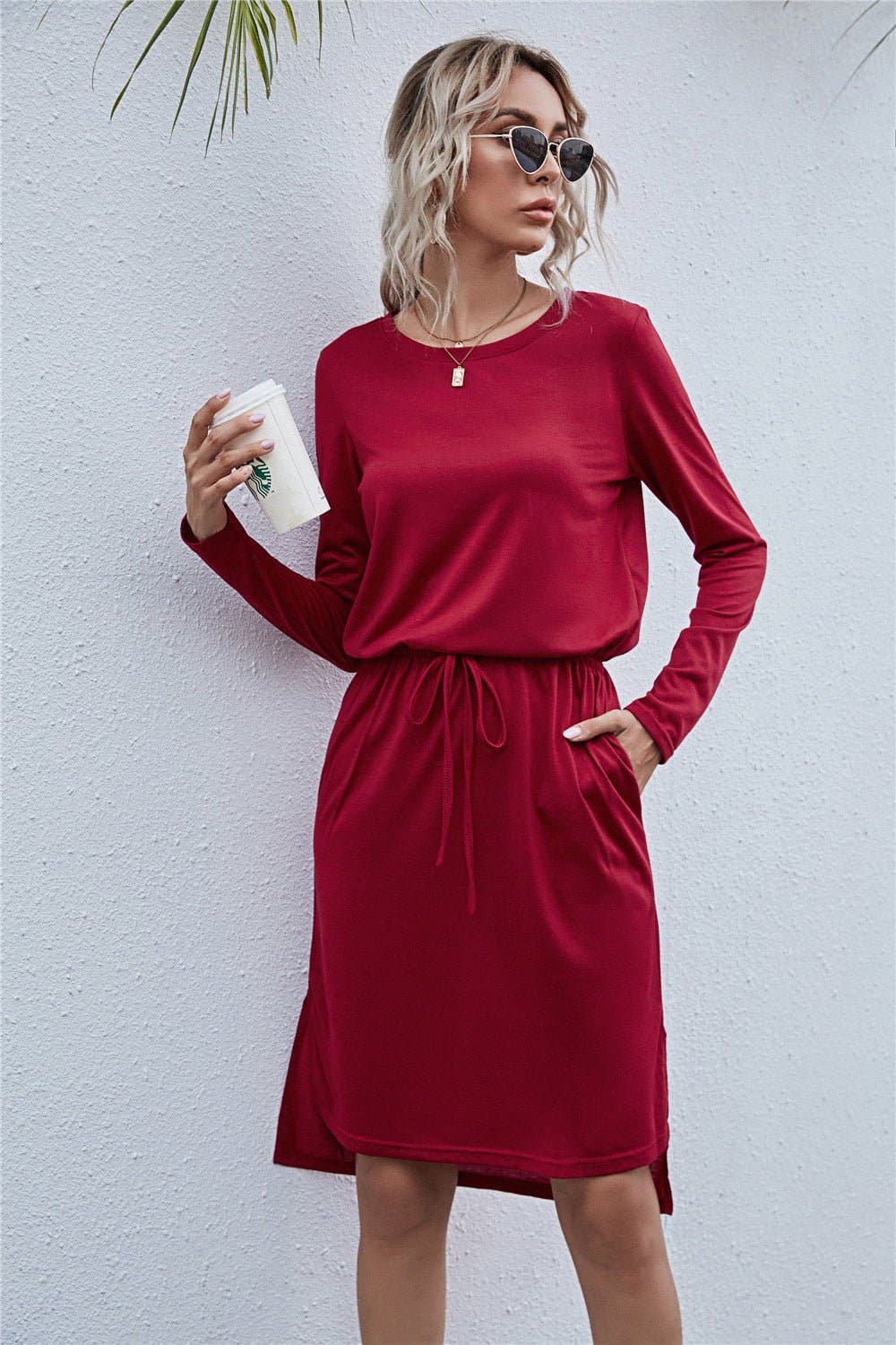 Round Neck Side Slit Dress - Love culture store