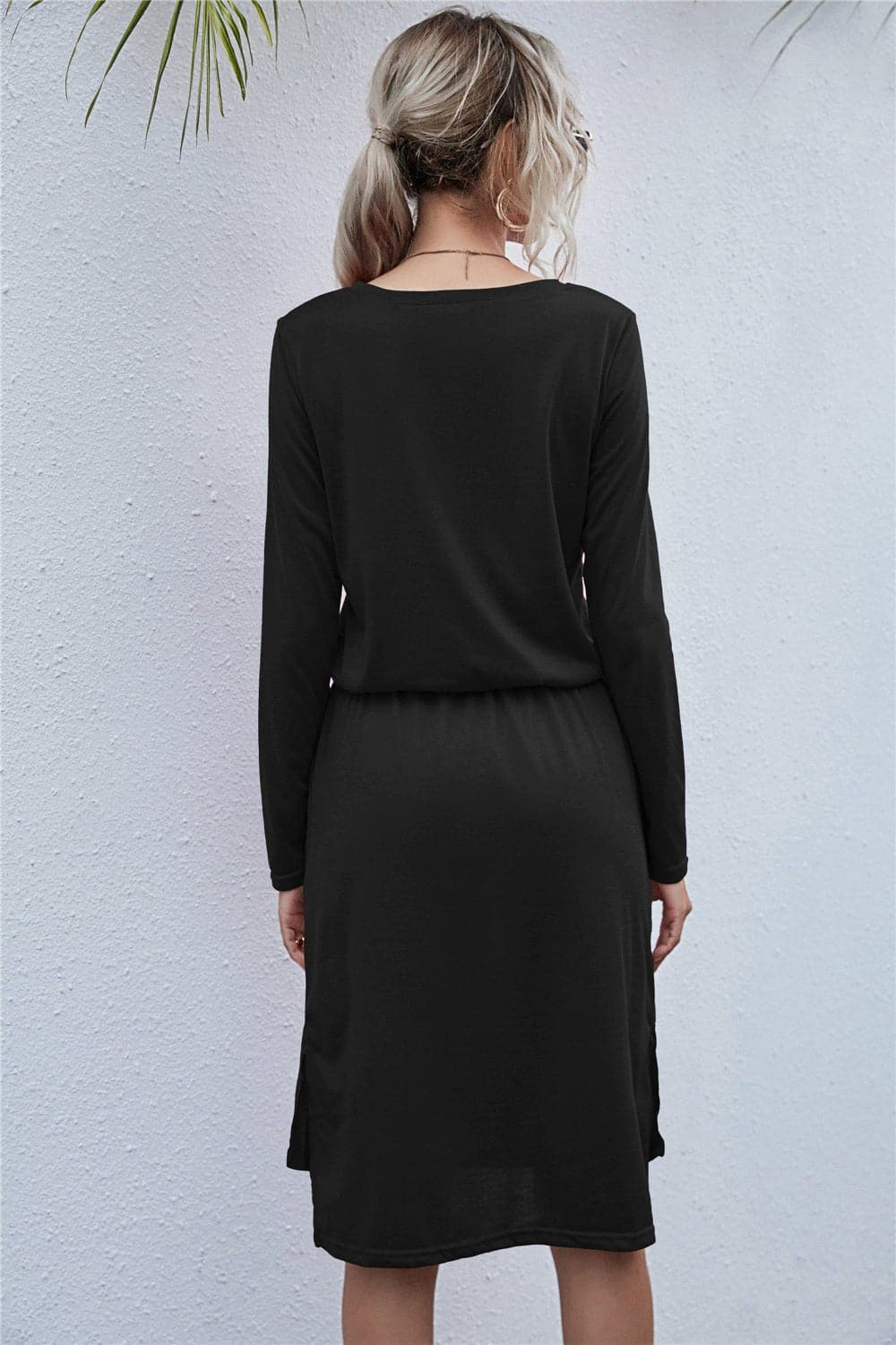 Round Neck Side Slit Dress - Love culture store