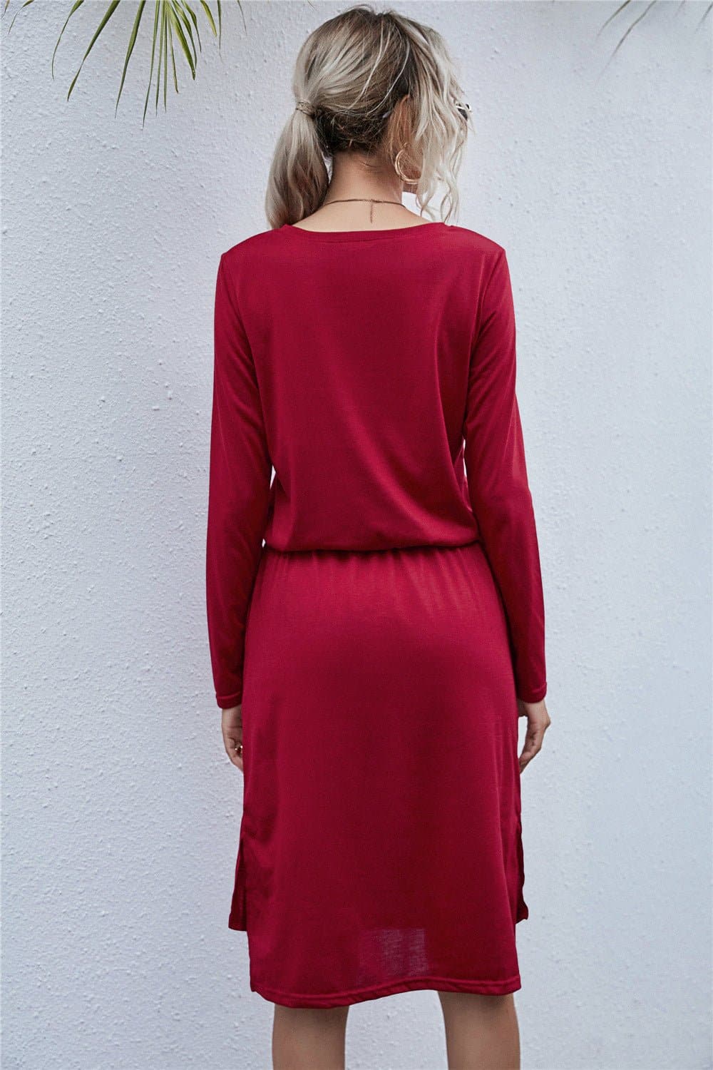 Round Neck Side Slit Dress - Love culture store