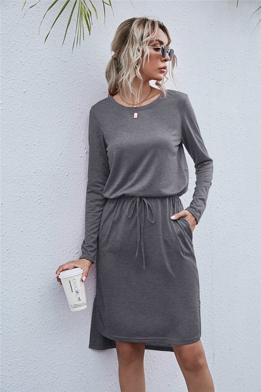 Round Neck Side Slit Dress - Love culture store