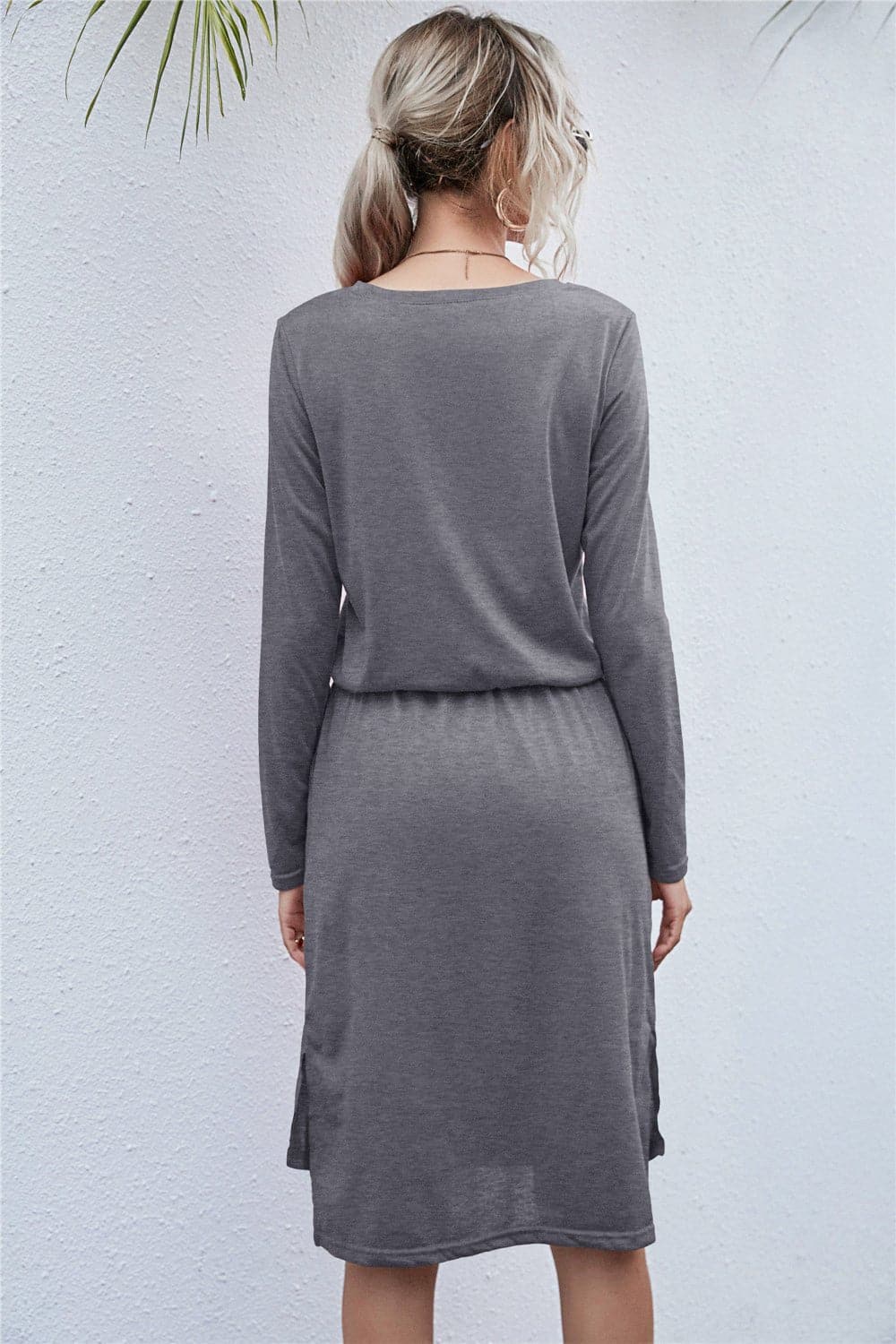 Round Neck Side Slit Dress - Love culture store