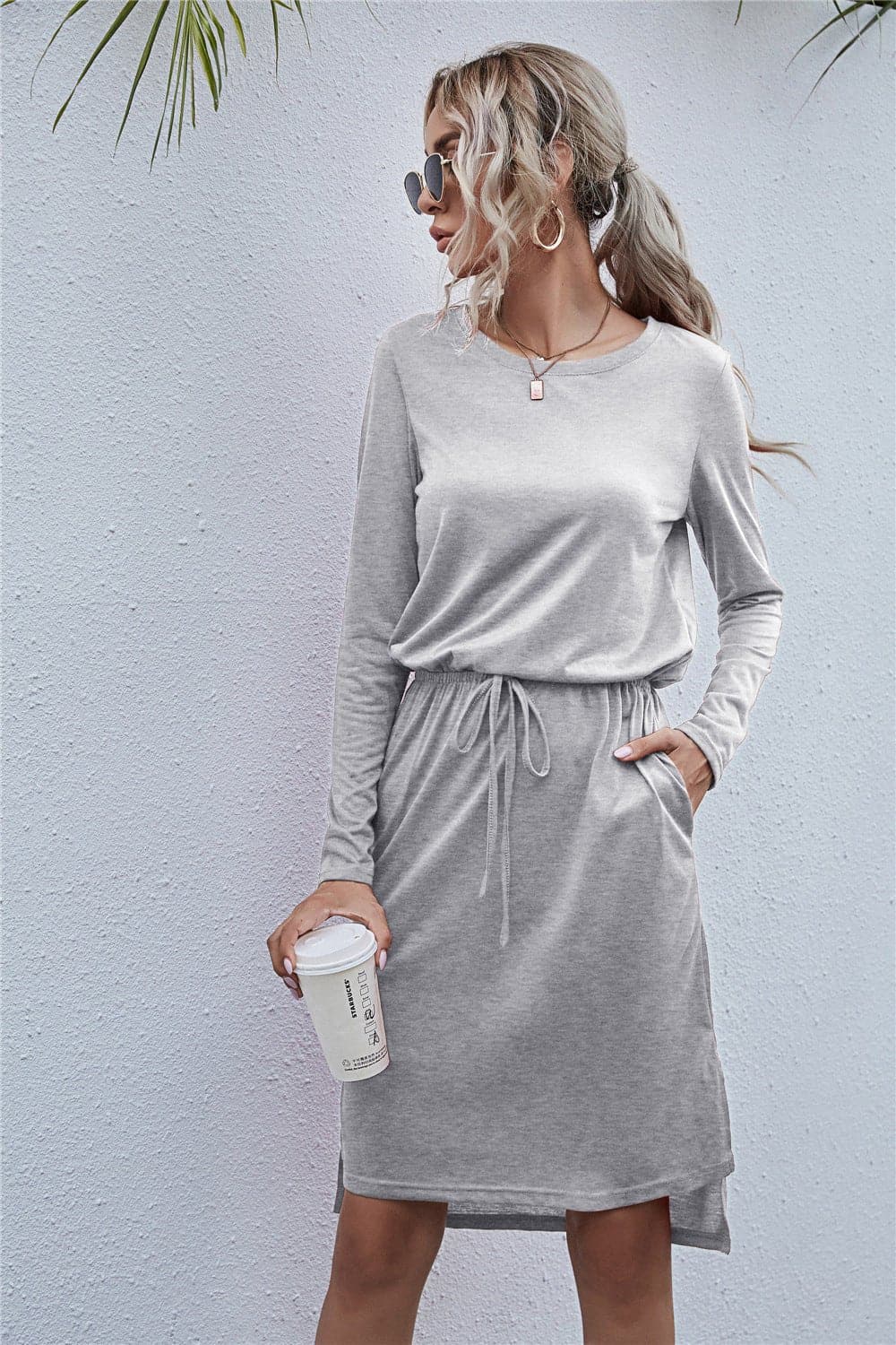 Round Neck Side Slit Dress - Love culture store