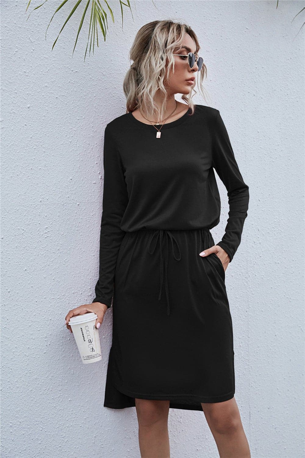 Round Neck Side Slit Dress - Love culture store
