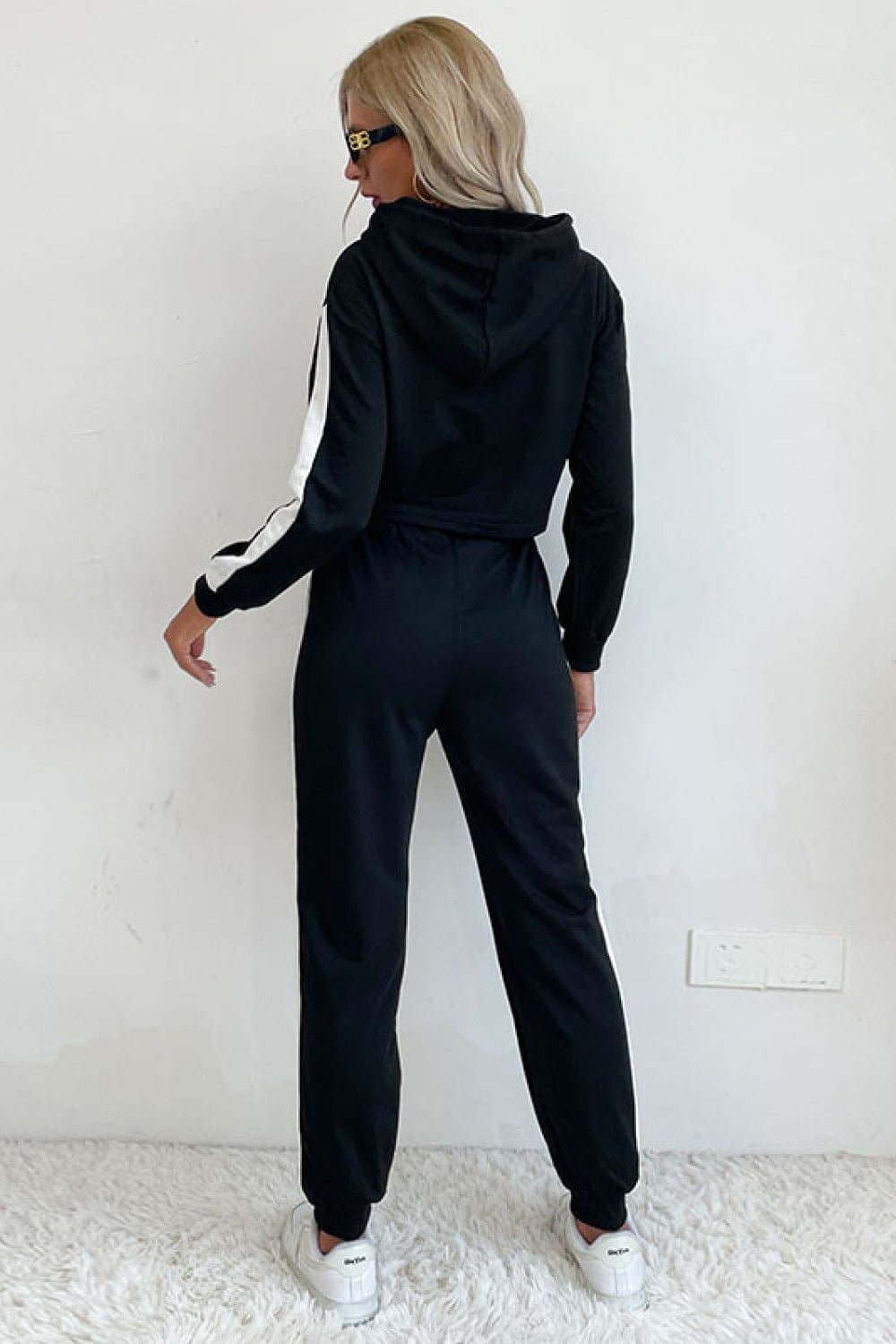 Side Stripe Cropped Hoodie and Jogger Set - Love culture store