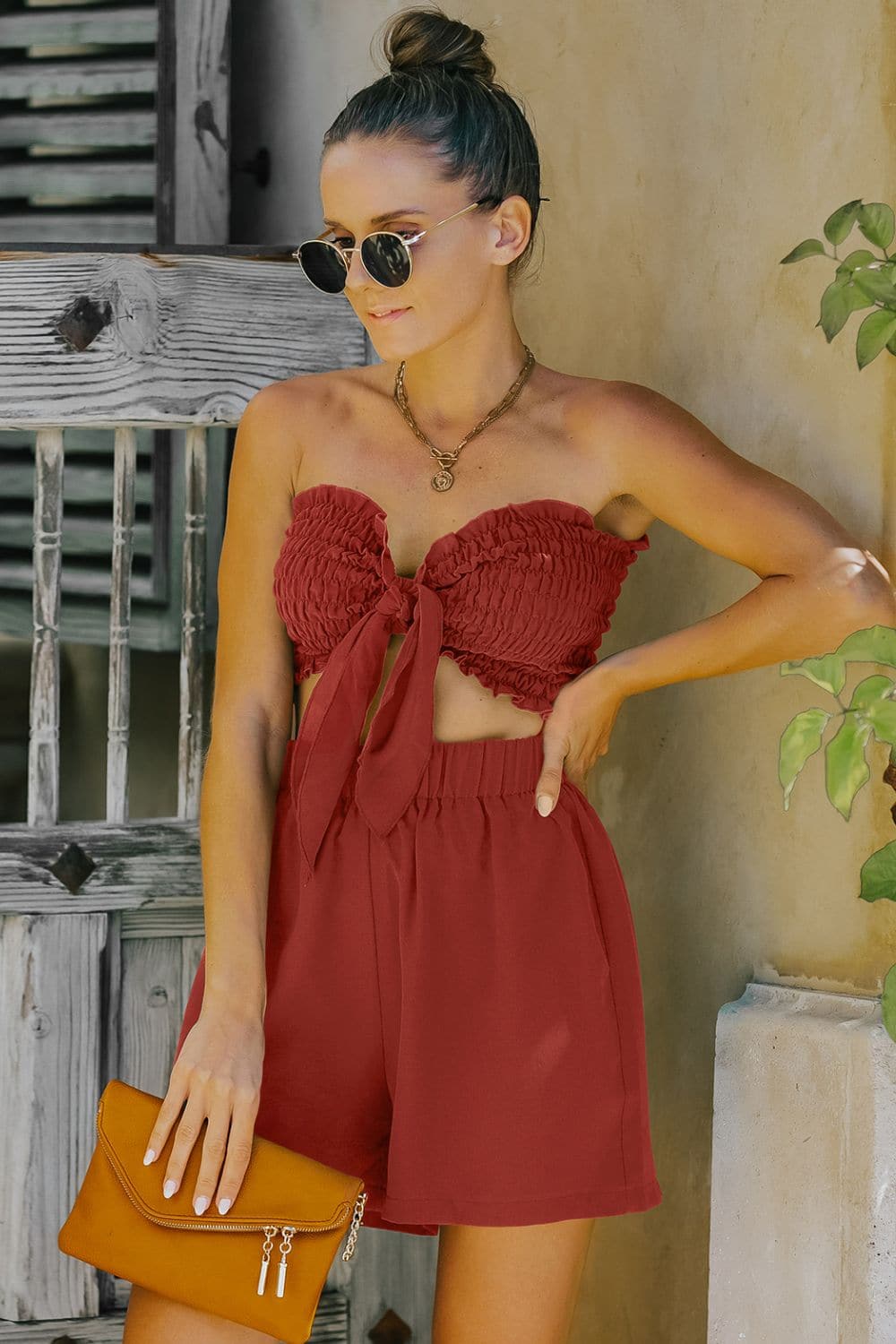 Smocked Frill Trim Tube Top and Shorts Set - Love culture store