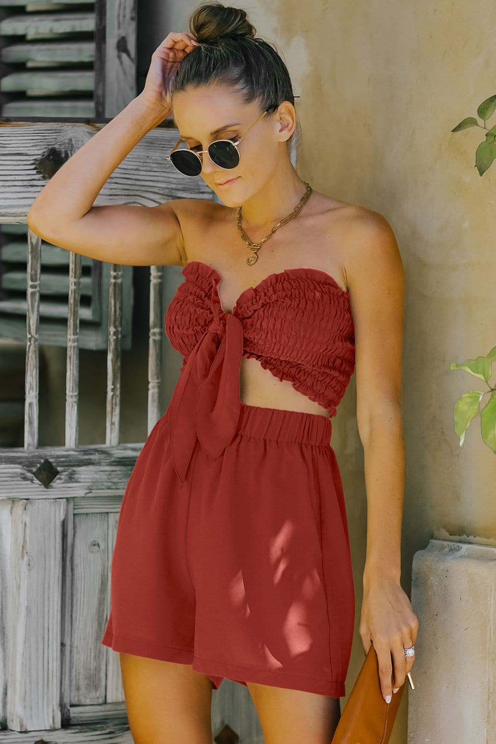 Smocked Frill Trim Tube Top and Shorts Set - Love culture store