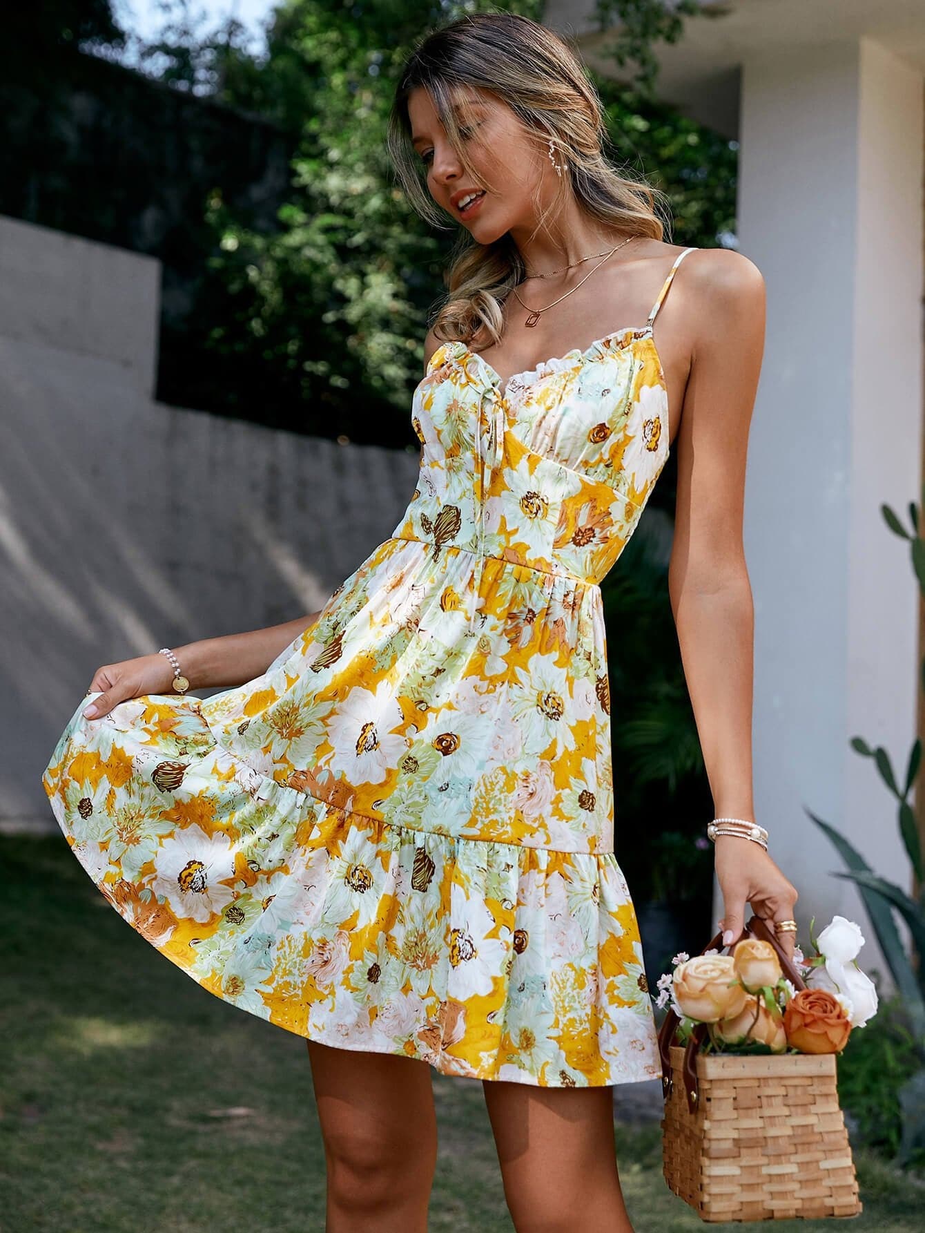 Spaghetti Strap Tie Detail Tiered Dress - Love culture store