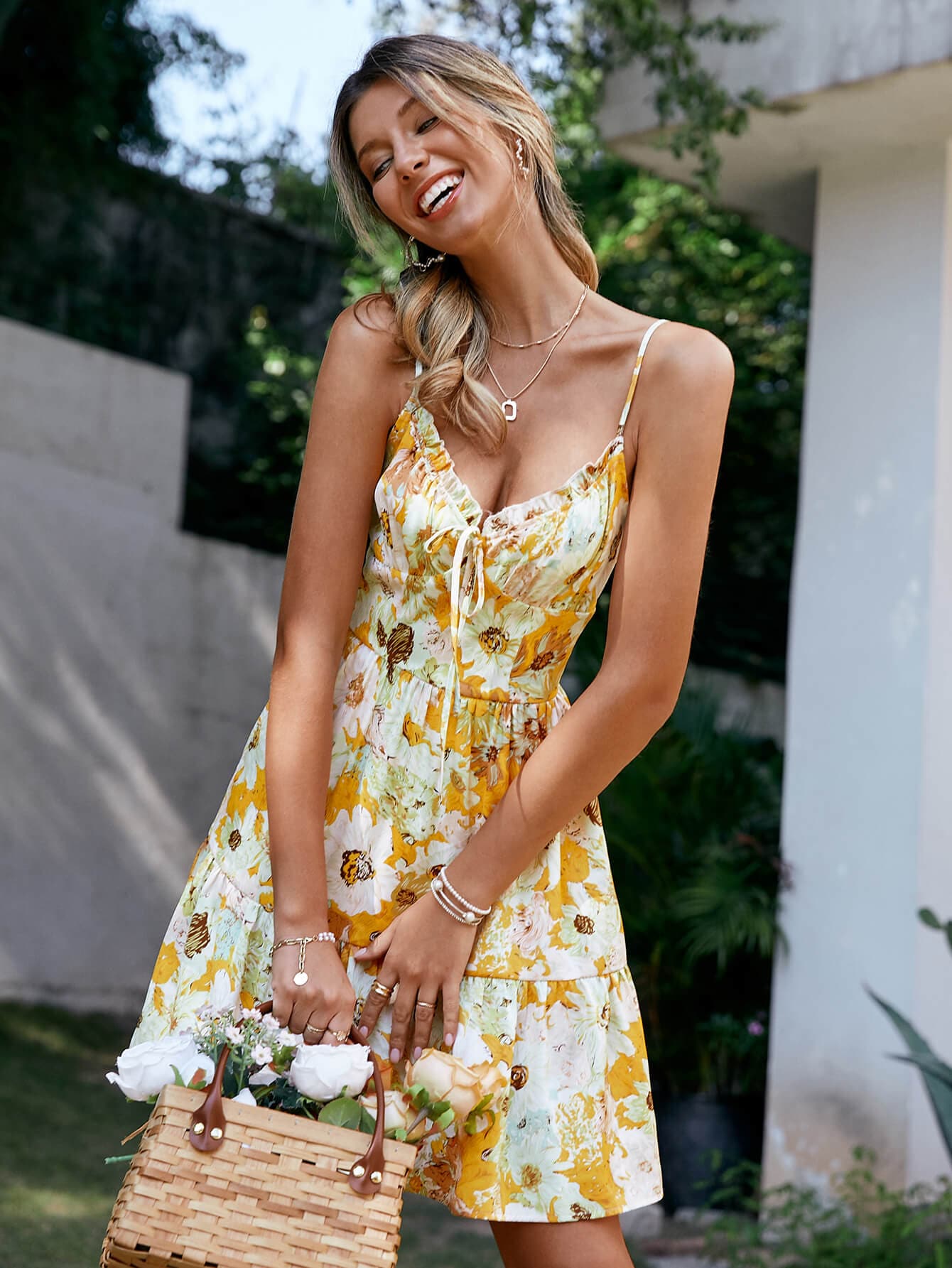 Spaghetti Strap Tie Detail Tiered Dress - Love culture store