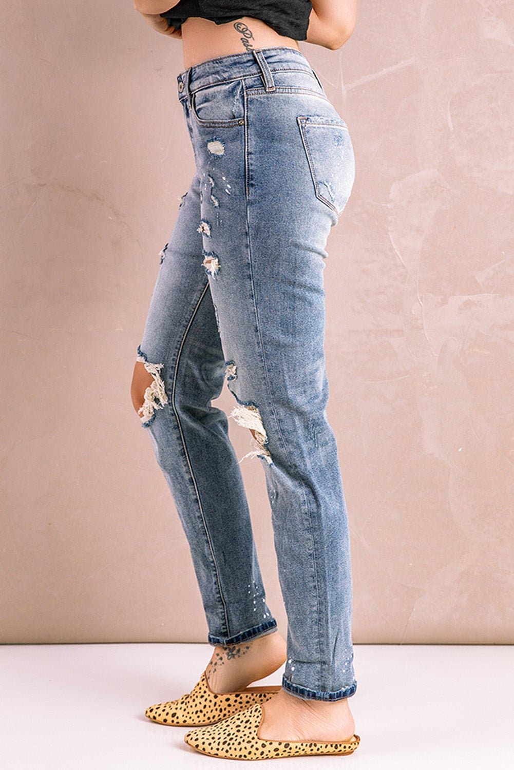 Splatter Distressed Acid Wash Jeans with Pockets - Love culture store