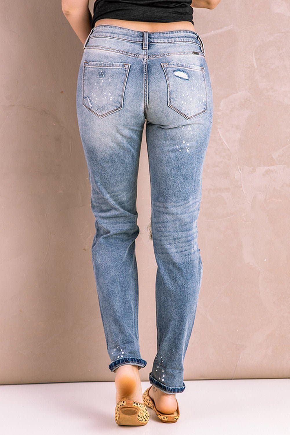 Splatter Distressed Acid Wash Jeans with Pockets - Love culture store
