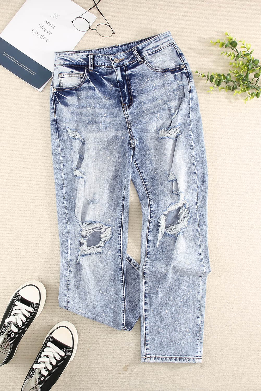 Splatter Distressed Acid Wash Jeans with Pockets - Love culture store