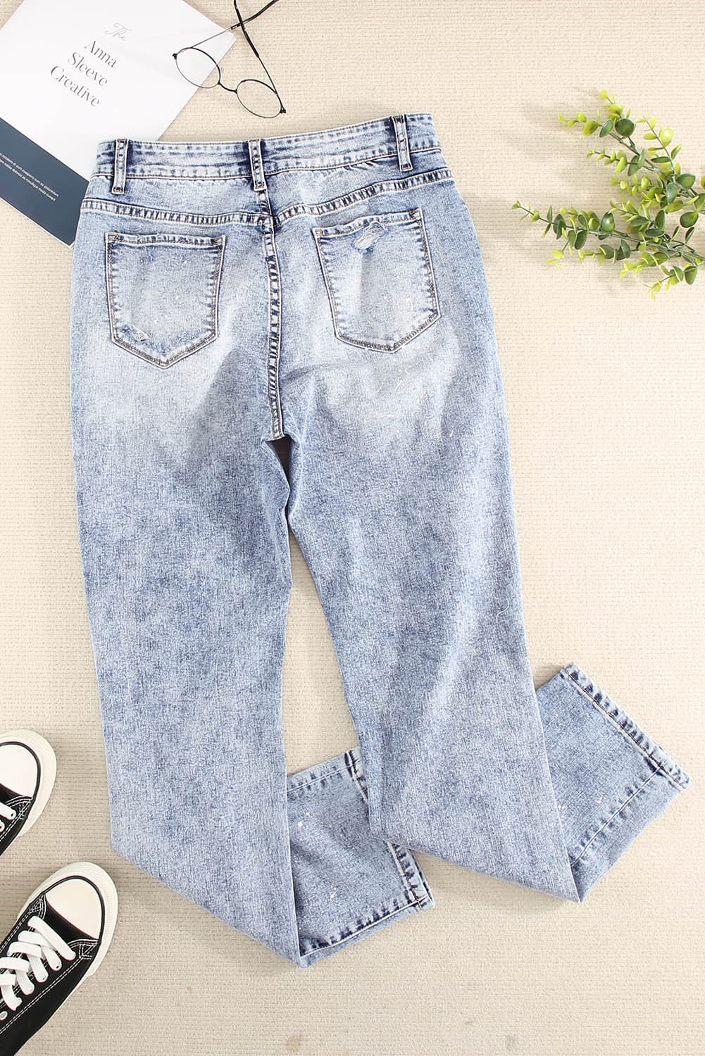 Splatter Distressed Acid Wash Jeans with Pockets - Love culture store