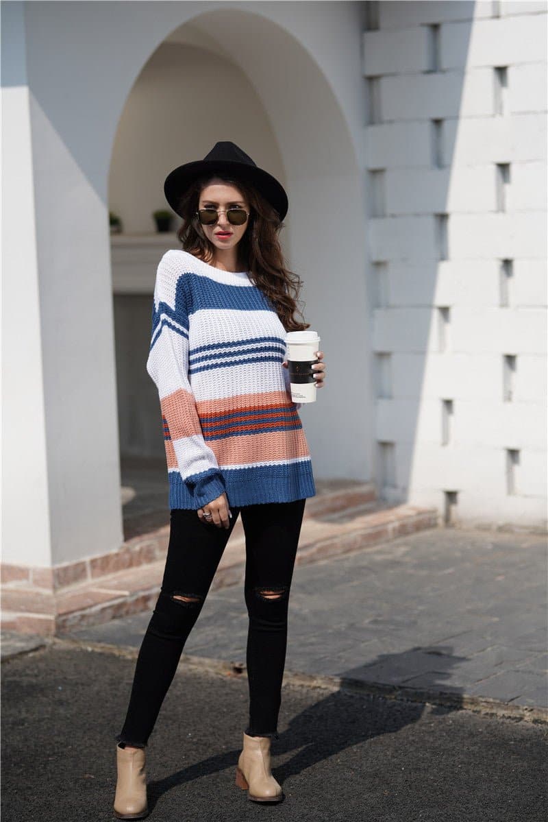 Striped Boat Neck Sweater - Love culture store