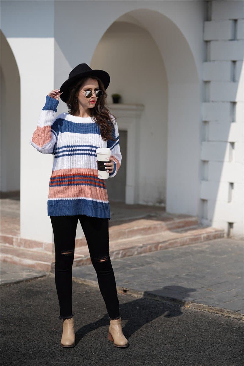 Striped Boat Neck Sweater - Love culture store