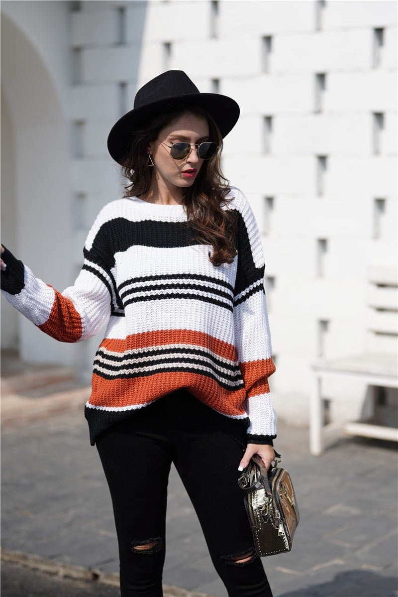 Striped Boat Neck Sweater - Love culture store