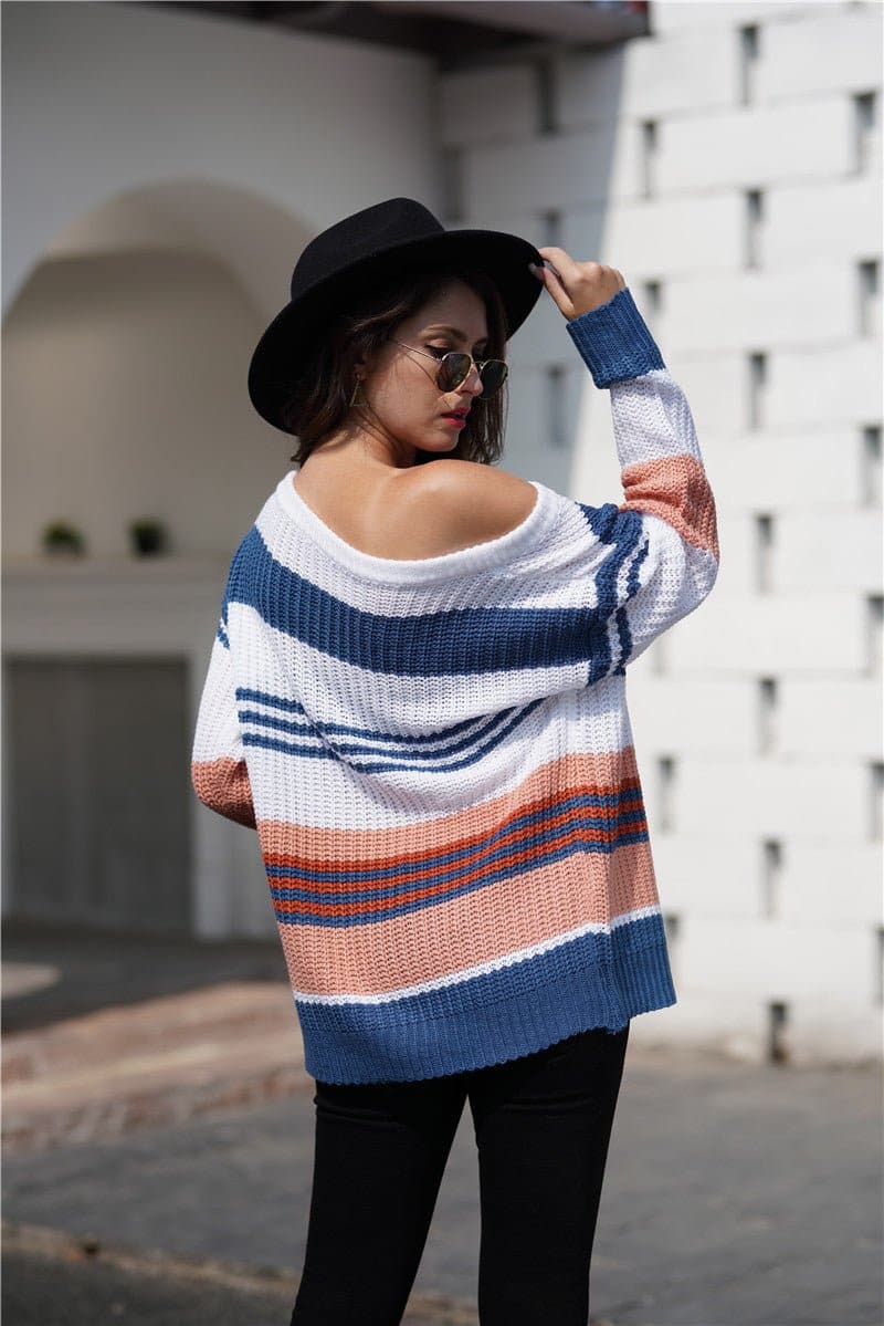 Striped Boat Neck Sweater - Love culture store