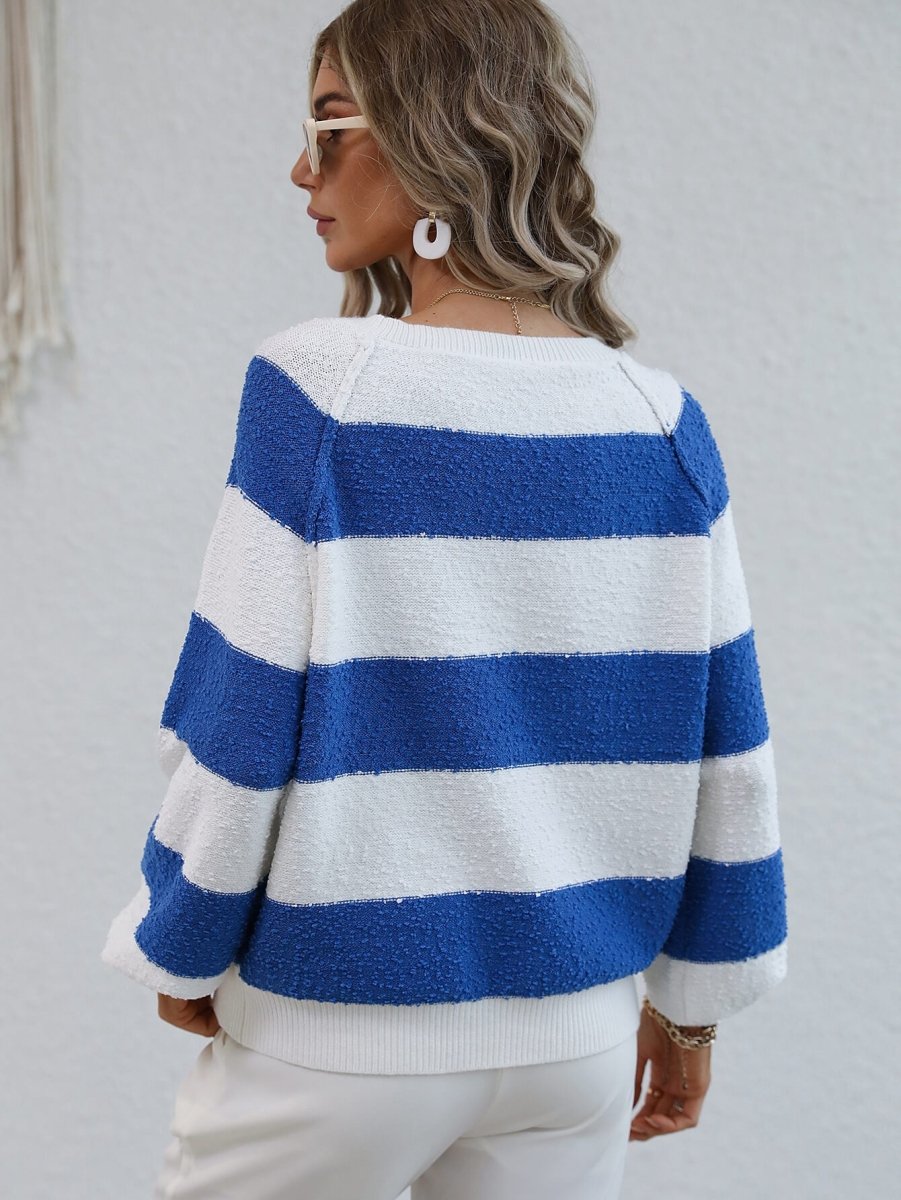 Striped Raglan Sleeve Ribbed Trim Knit Top - Love Culture