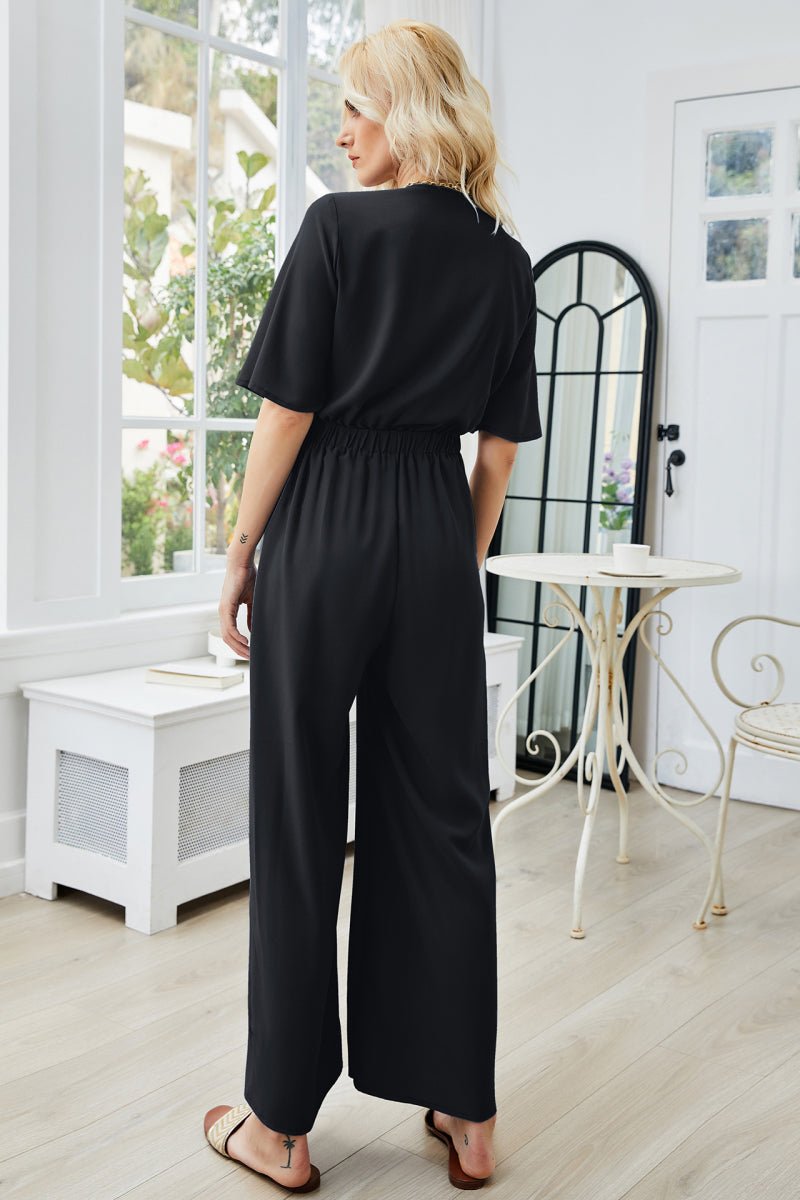 Tie Front Cutout Wide Leg Jumpsuit - Love Culture