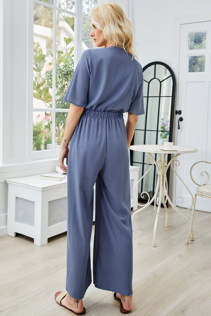 Tie Front Cutout Wide Leg Jumpsuit - Love Culture