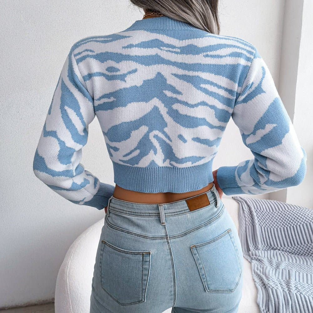 Tiger Print Mock Neck Cropped Sweater - Love culture store