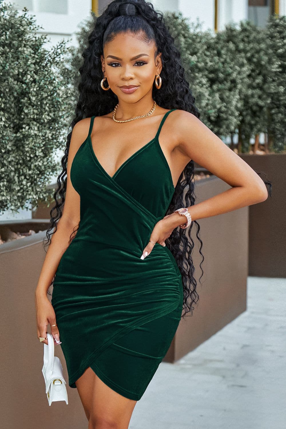 Velvet Spaghetti Strap Ruched Bodycon Dress - Love culture store