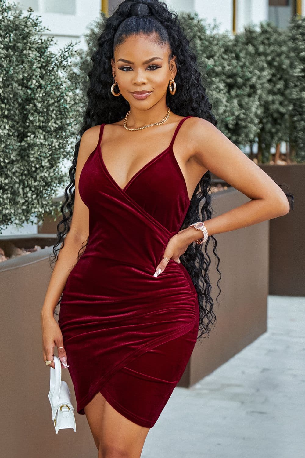 Velvet Spaghetti Strap Ruched Bodycon Dress - Love culture store