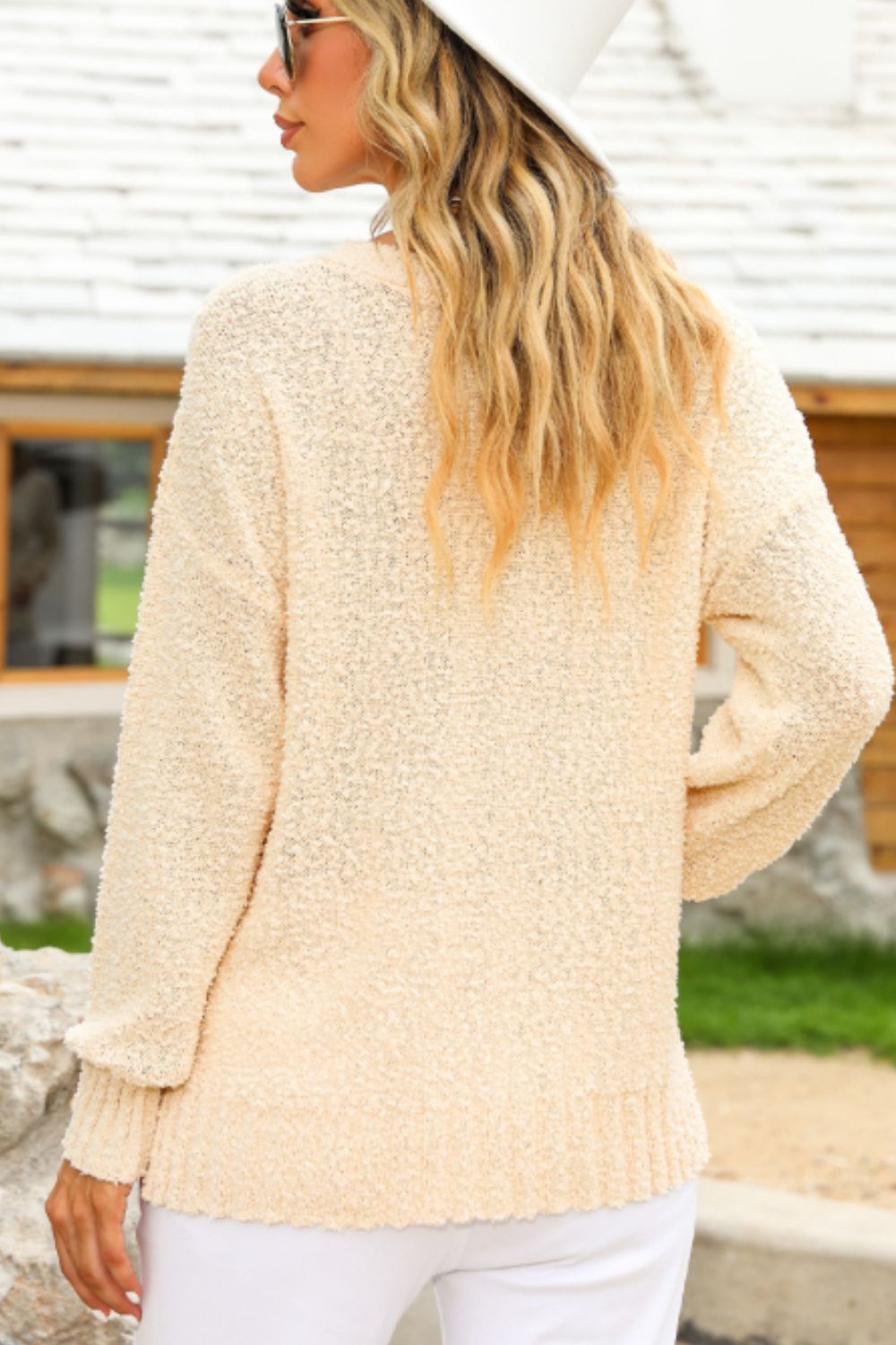 V-Neck Dropped Shoulder Sweater