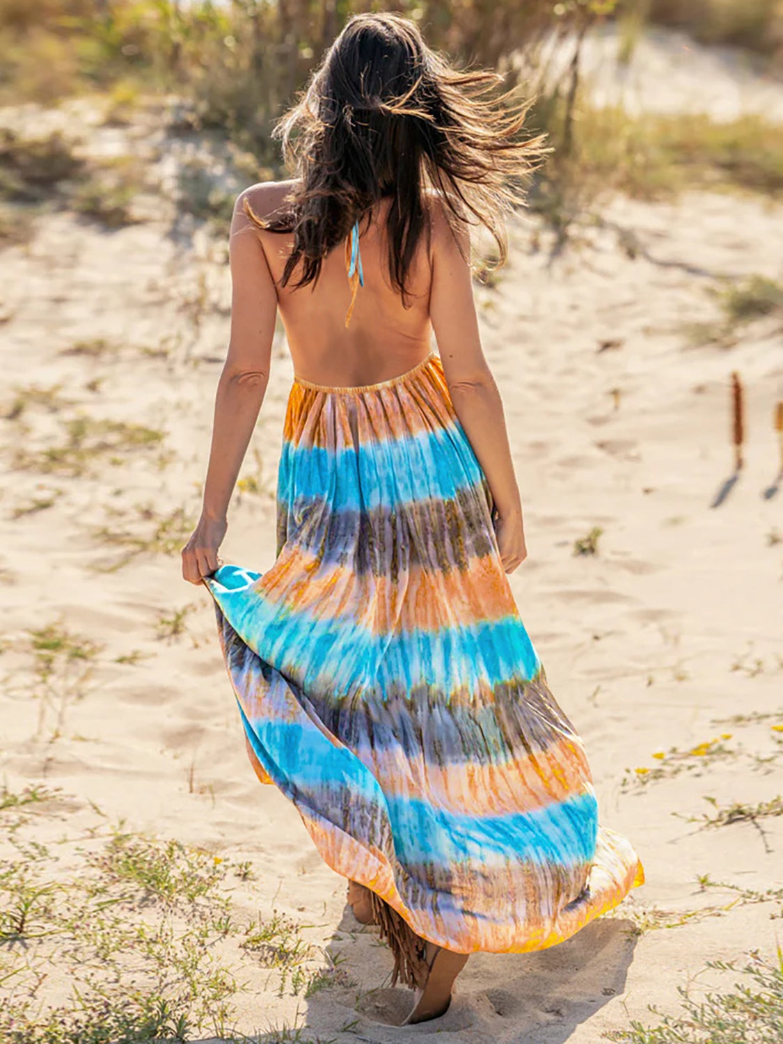 Tie-Dye Halter Neck Sleeveless Dress