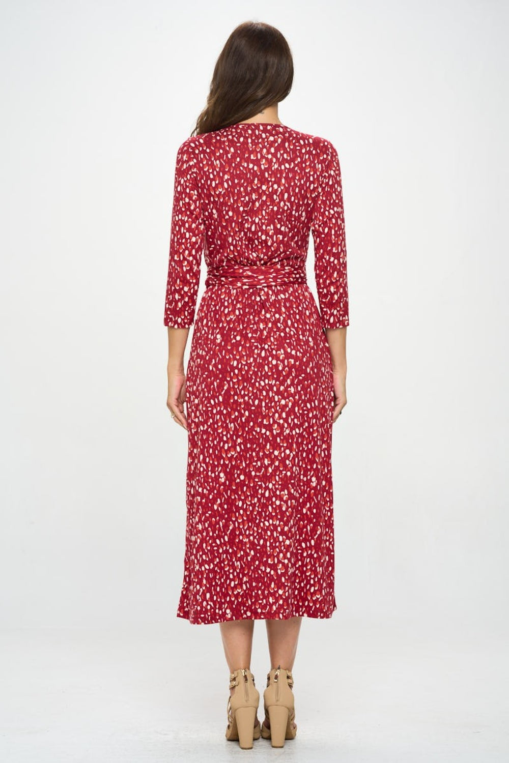 RENEE C Printed Tie Front Surplice Midi Dress